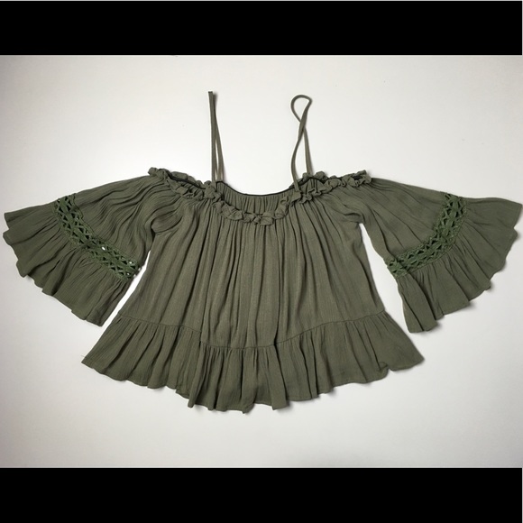 Olive Off the Shoulder Ruffle Top - Picture 3 of 3